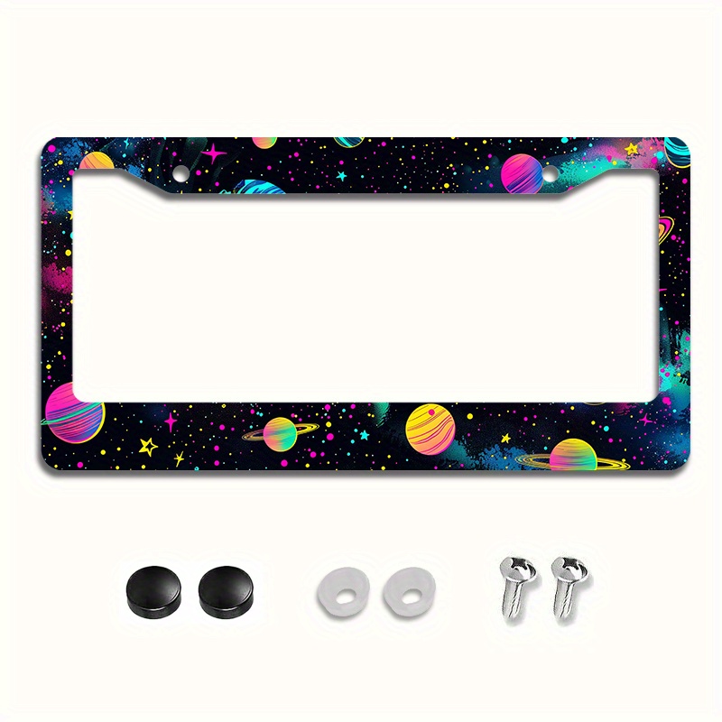 

Vibrant 6.3x12.2inch(16x31cm) Aluminum License Plate Frame With Colorful Planets And Stars - Easy Installation For Car Rear