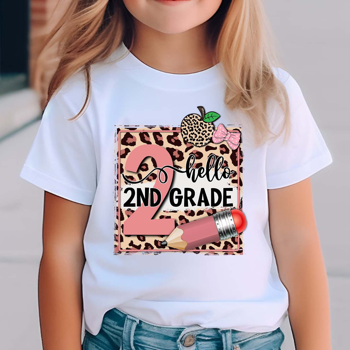 

Girls Cute "hello 2nd Grade" Graphic Round Neck Short Sleeve T-shirt - Casual Summer Cotton Tee