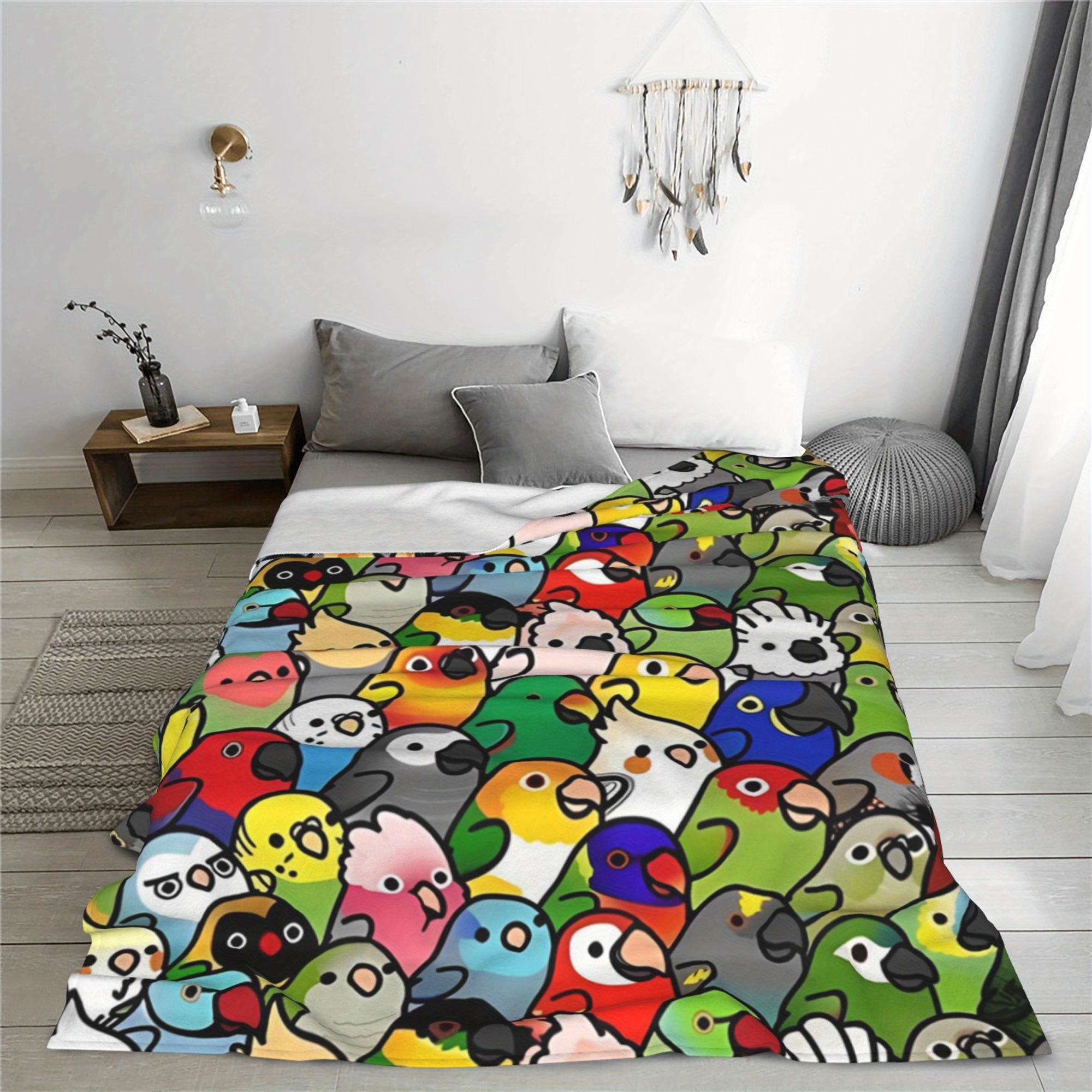 

Cartoon Parrot Pattern Flannel Throw Blanket - 100% Polyester Non-woven Digital Print, Soft & Cozy Multi-functional Nap Throw, Warm All-season Glam Decor Blanket, Ideal For Weddings, Birthdays & Gifts