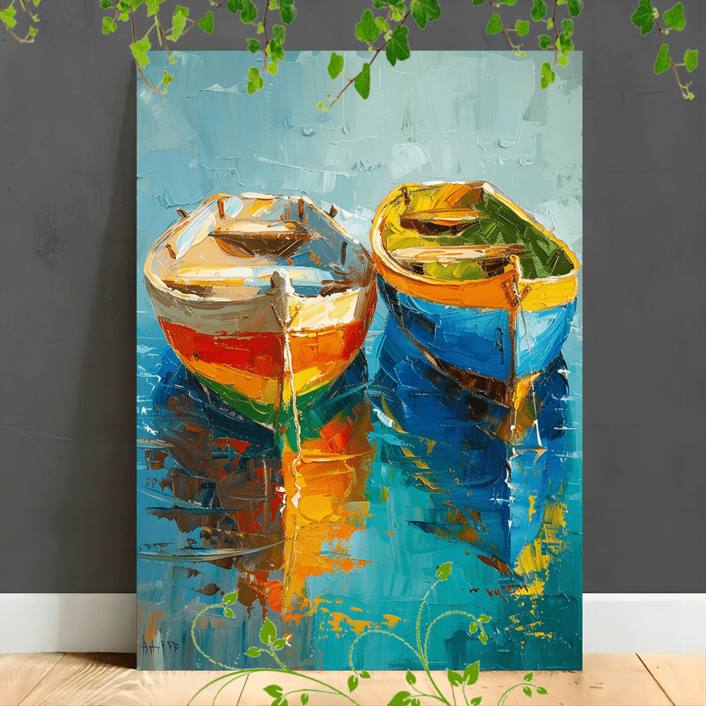 

1pc Wooden Painting , Room Decoration Suspensibility 2 Boats On Oil Painting (1)