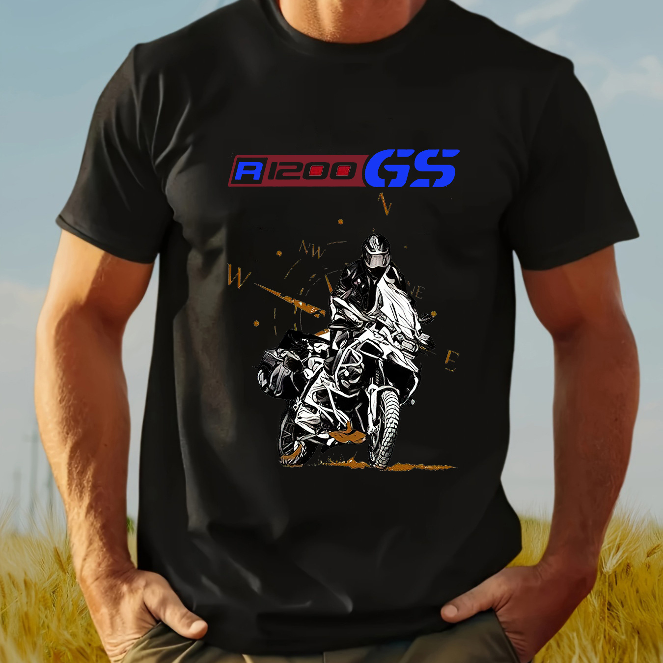 

Men's Summer Comfy T-shirt, Cool Motorcycle Print Short Sleeve Tee, Trendy Casual Top For Daily Life