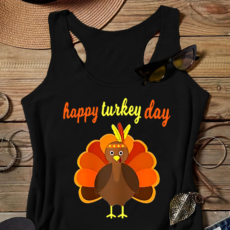 

Plus Size Thanksgiving Turkey Print Tank Top, Casual Sleeveless Crew Neck Tank Top, Women's Plus Size Clothing