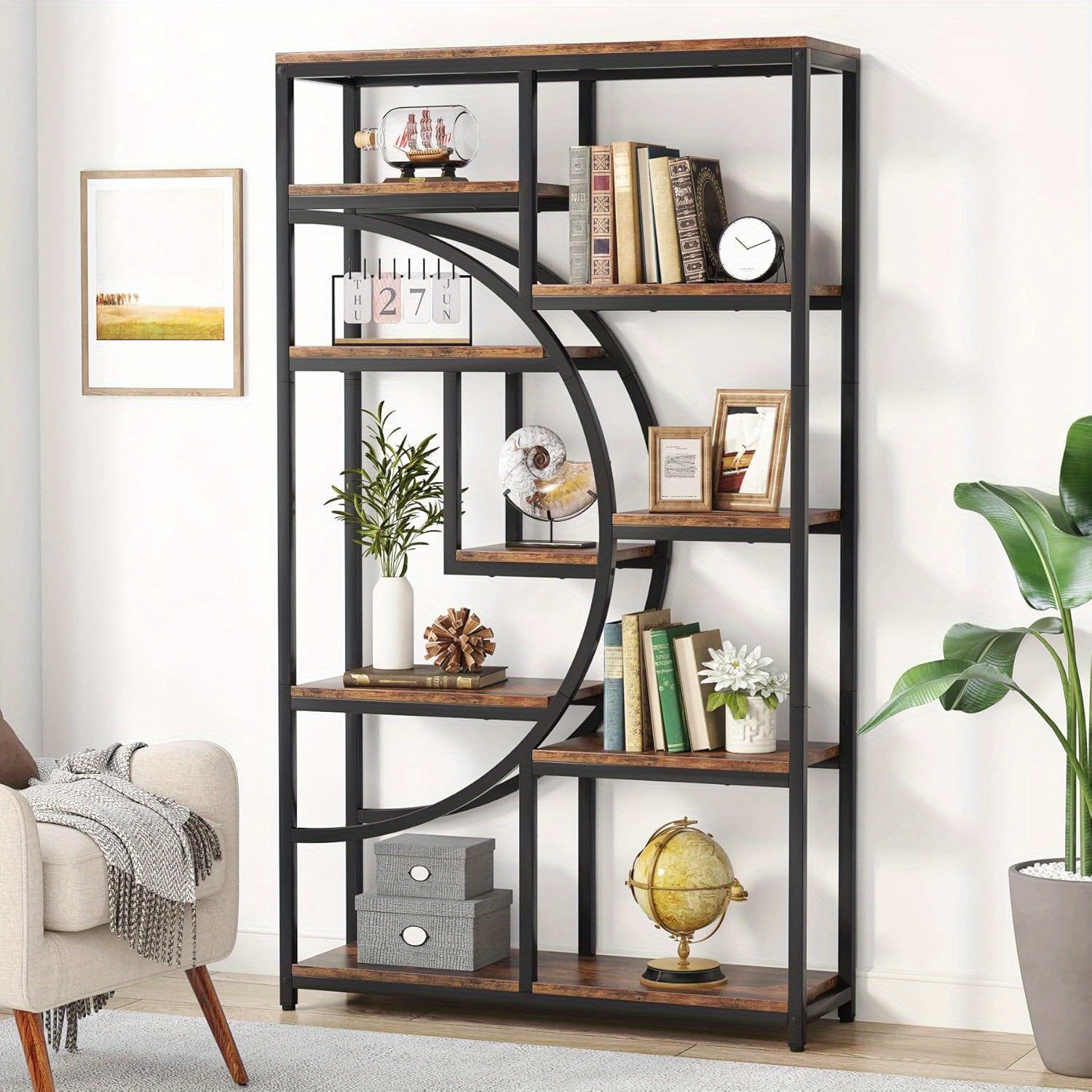 NEW 5 Tier Tall Bookcase shops Storage Organizer, Modern Book Shelf for Living Room