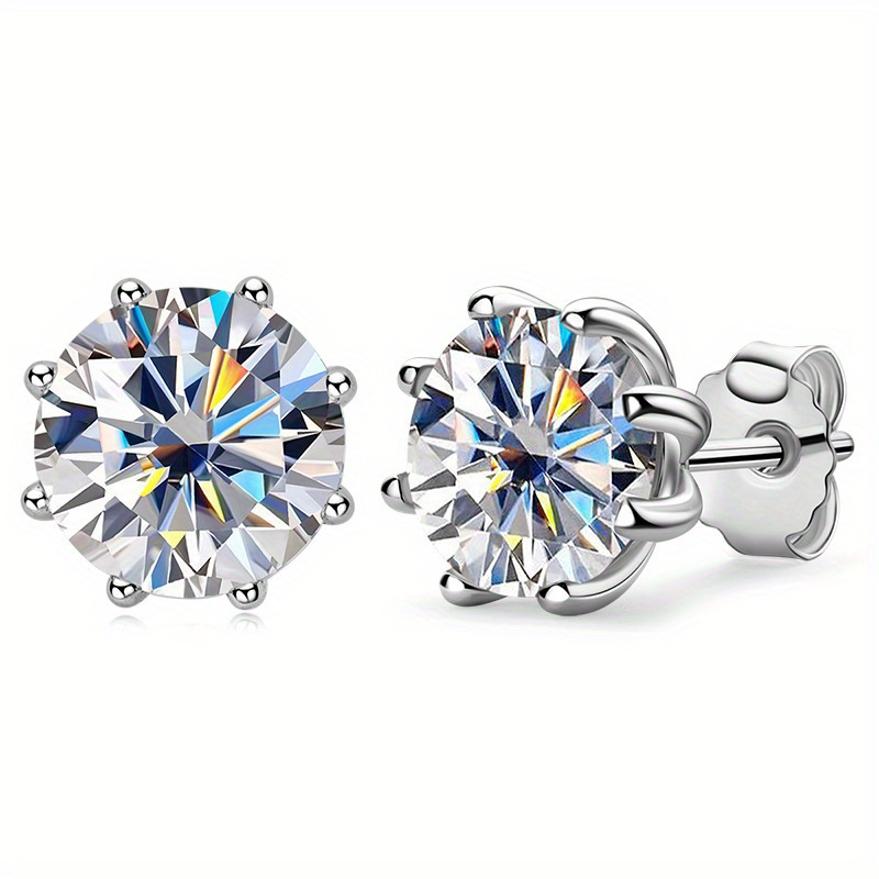 Image of 2-carat 925 Sterling Silver Moissanite Earrings Are Suitable For Men And Women. Are Stylish, , And , Making Them Perfect Gifts For Birthdays, Anniversaries, New Year, Valentine's Day