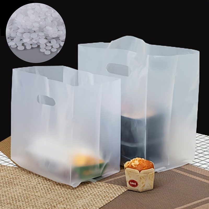 50pcs transparent plastic gift bags with handles ideal for salads cakes pizza bread desserts   and candy   weddings birthdays parties   rectangular shape candy bags details 0