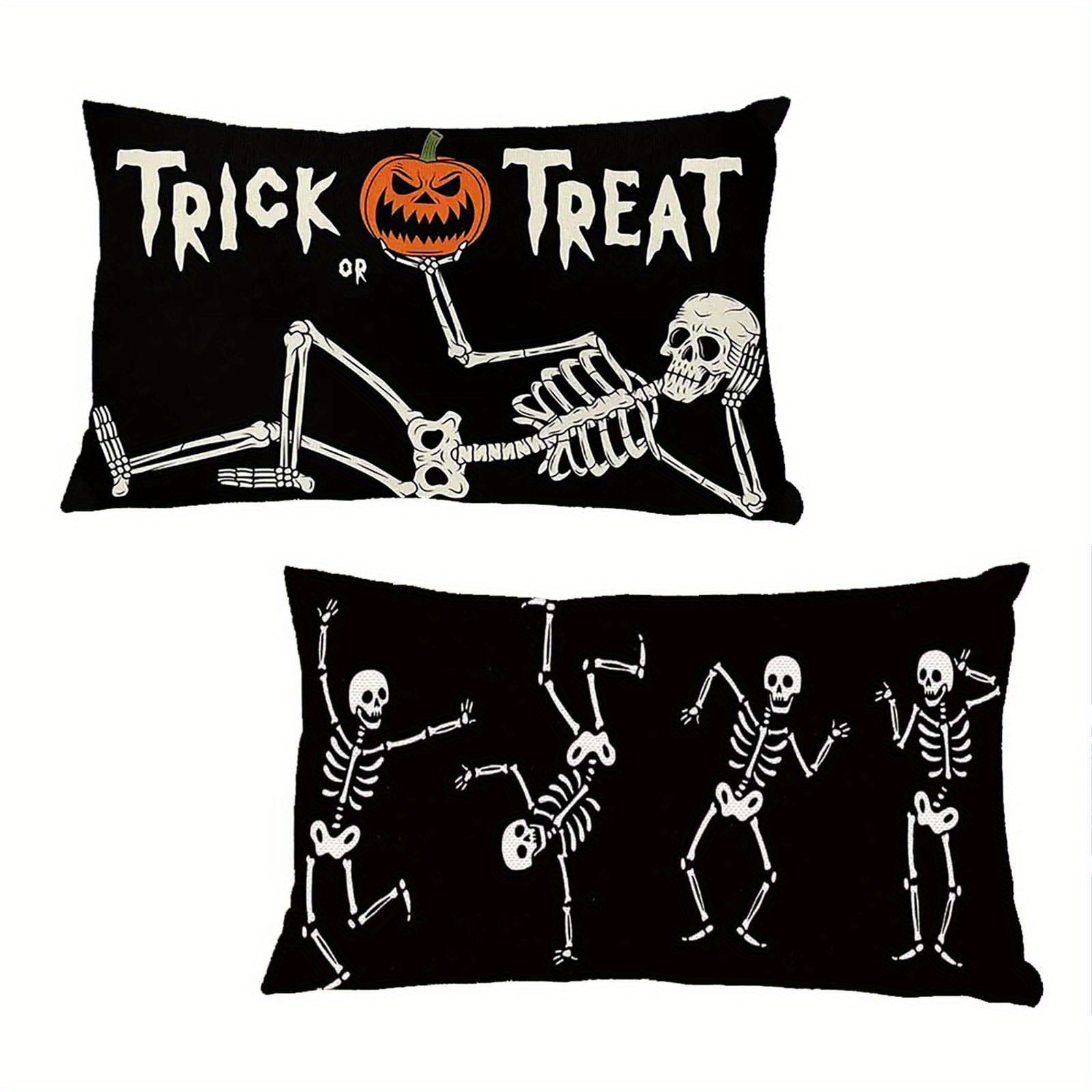 

2pcs Halloween Print Throw Pillow Covers, 20x12 Inch - Contemporary Style, Zip Closure, Machine Washable, Polyester For Living Room & Bedroom Decor