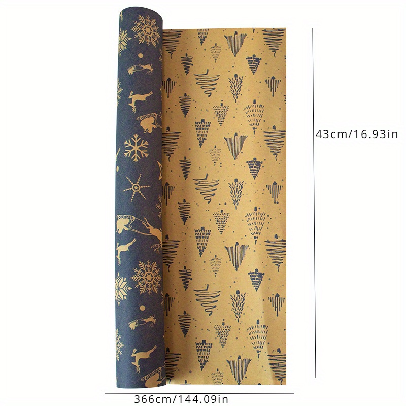 TEMU Christmas Reindeer & Kraft Wrapping Paper - Double-sided, Large 16.93x144.09in Sheet For Holiday Gifts And Birthday Celebrations