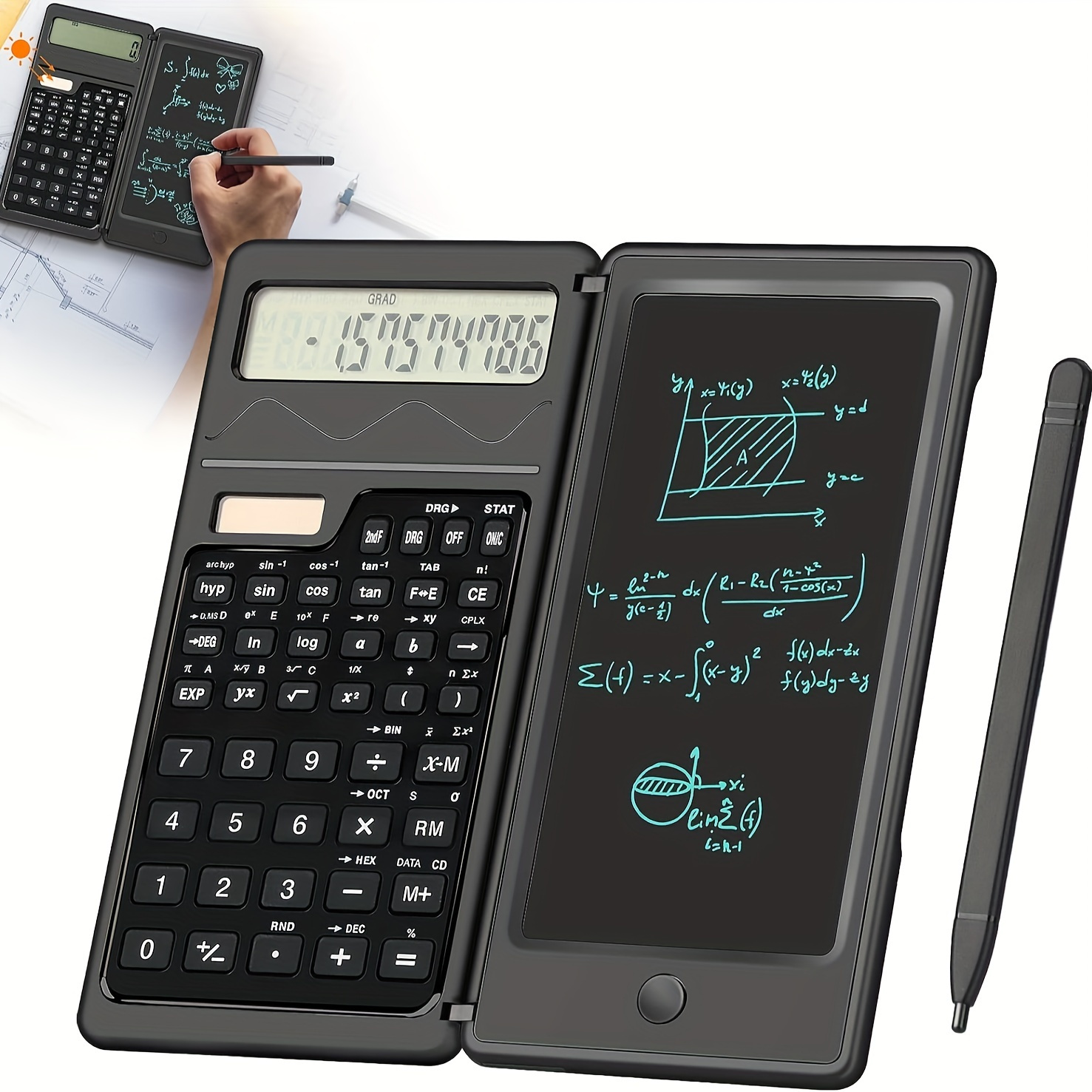 

1pc 6 Inch Erasable Lcd Board Ultra-thin Scientific Calculator, 10- Folding Calculator, Solar Cell Dual-powered Mathematics Physics Scientific Calculator