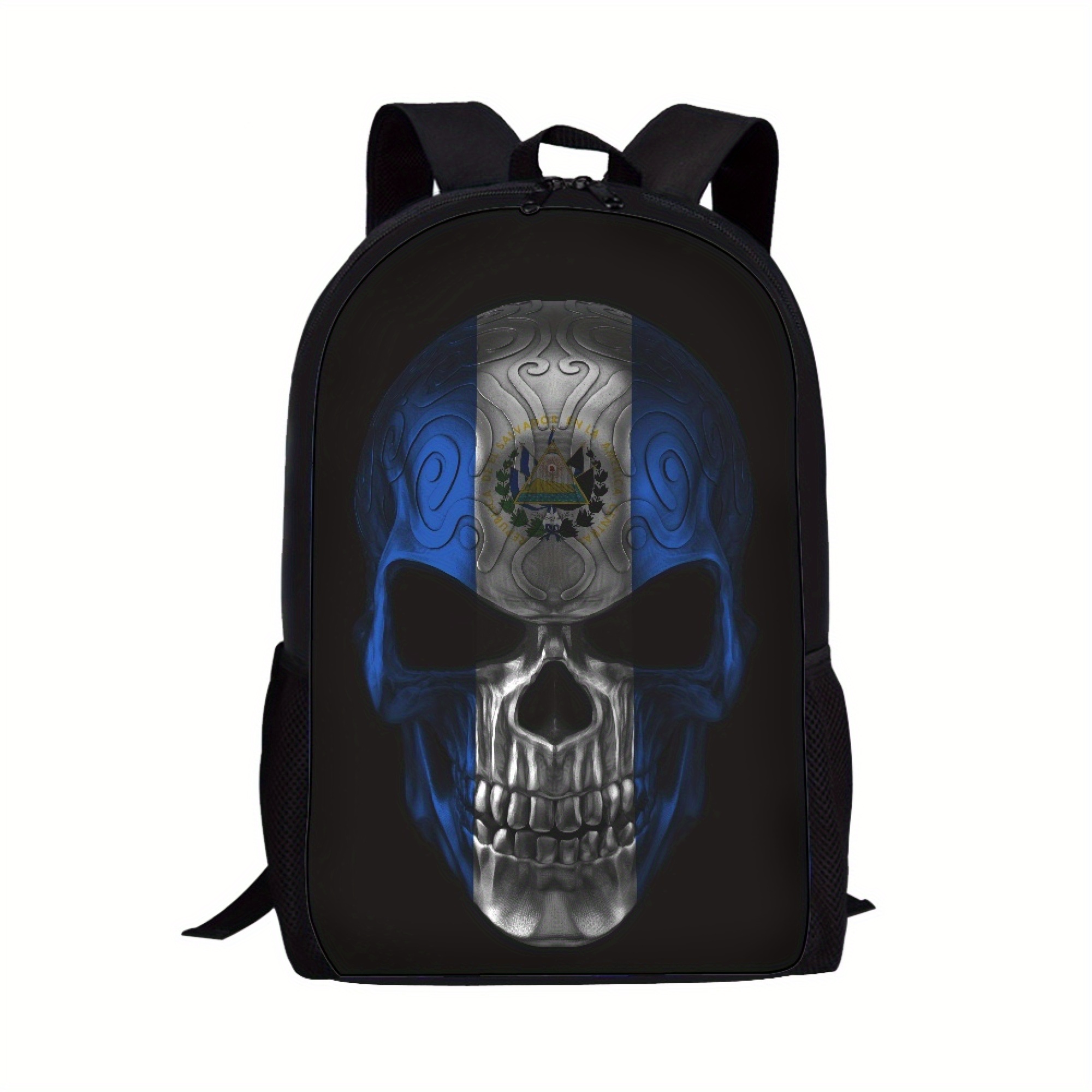 

Salvador Flag And Skull Print Backpack, Youth Backpack, Sports Bag, School Bag, Travel Backpack, Leisure Bag