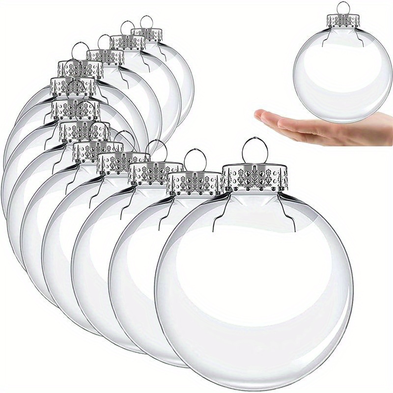 

12pcs Oval Transparent Christmas Ornaments - Plastic Decorations For Holiday Crafts & Home Decor