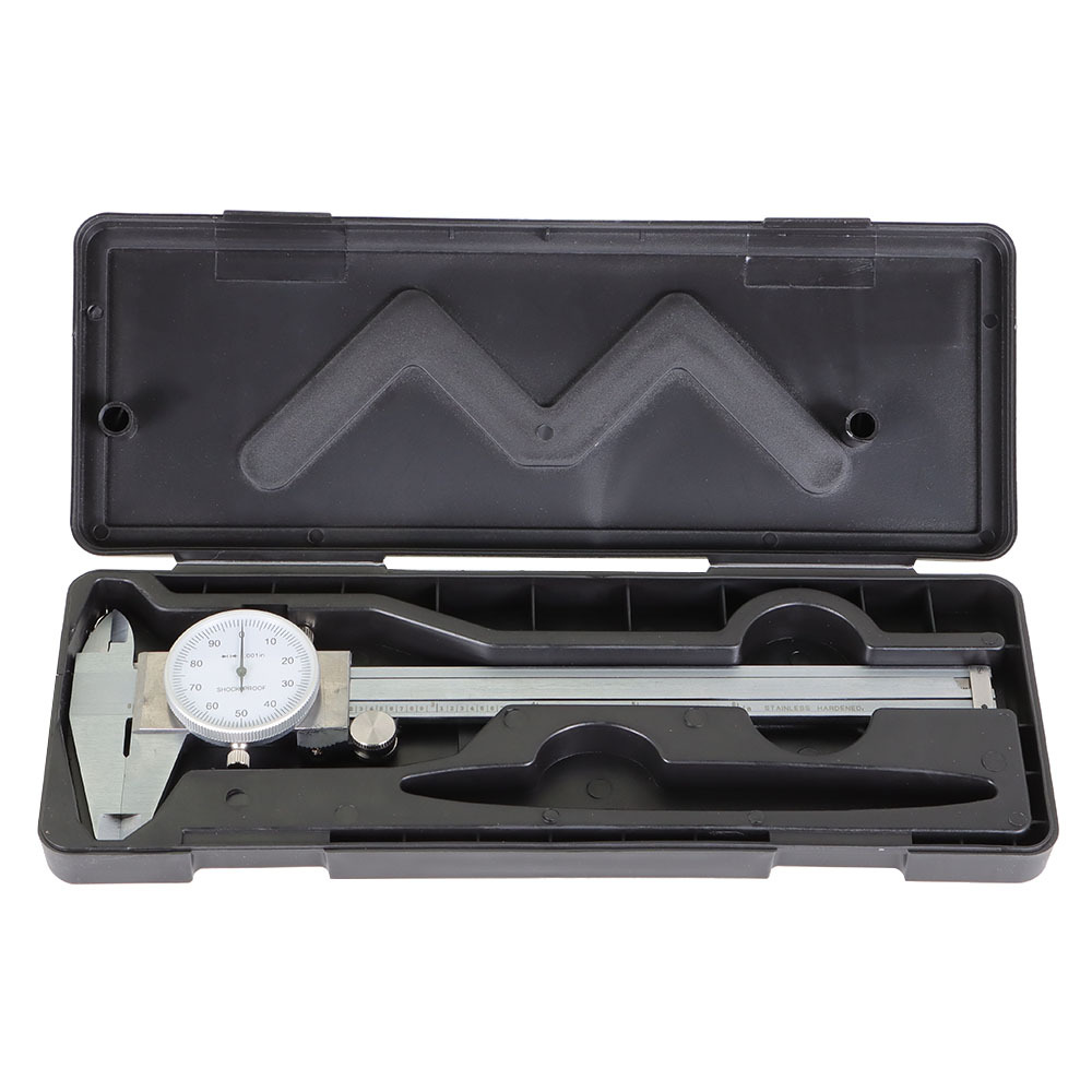 

6 Inch Dial Caliper Stainless Steel Measuring Tool 0.001 Inch Graduation With Storage Box