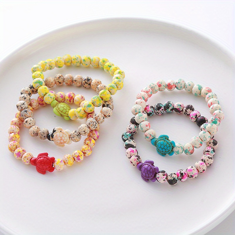 5pcs sea new turtle beads elastic bracelets set ocean - Temu
