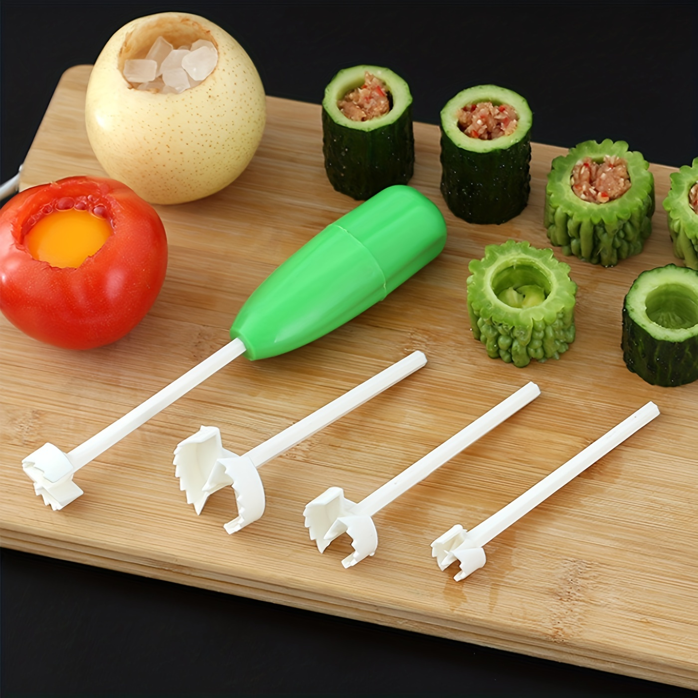 

1pc Fruit & Vegetable Corer With 4 Interchangeable Spiral Cutter Heads - Effortless Core Removal For , Salads, And Meal Prep - Green For Easy Twisting And Slicing