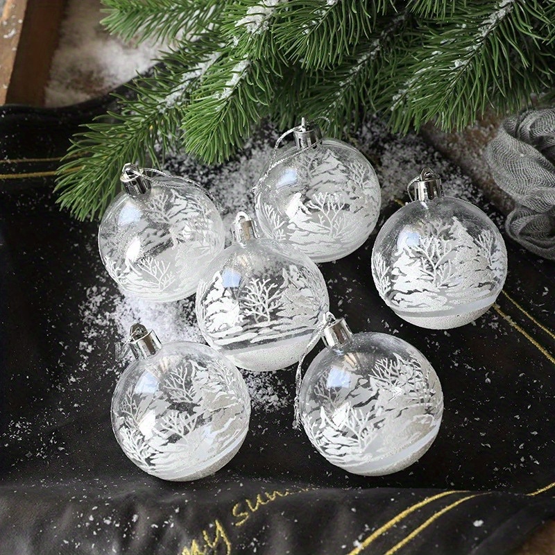 

6pcs Set Of Transparent Christmas Ornaments - White Design, Plastic, Tree Decoration & Holiday Party Supplies