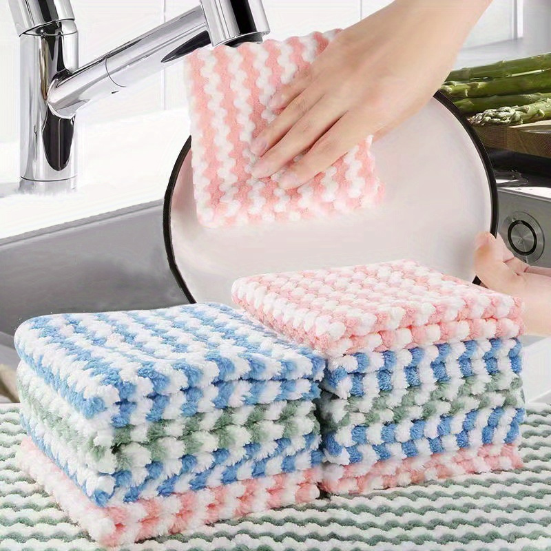 5/10/20pcs Kitchen Dish Cloths, Coral Fleece Microfiber Dish Towels, 9.84"x9.84" Soft Absorbent Towels, Reusable, Machine Washable for Kitchen, Bathroom, Car, Window, Kitchen Supplies, Color Random