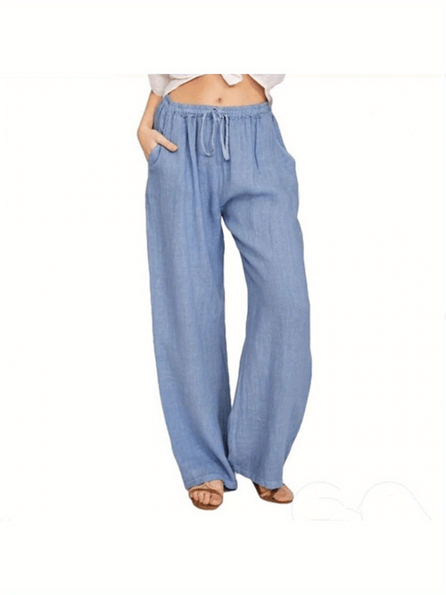 Duyang Womens Cotton Women's - High Waist Wide Leg Trousers (Drawstring, 80% Cotton, Machine Wash) Linen Palazzo Pants