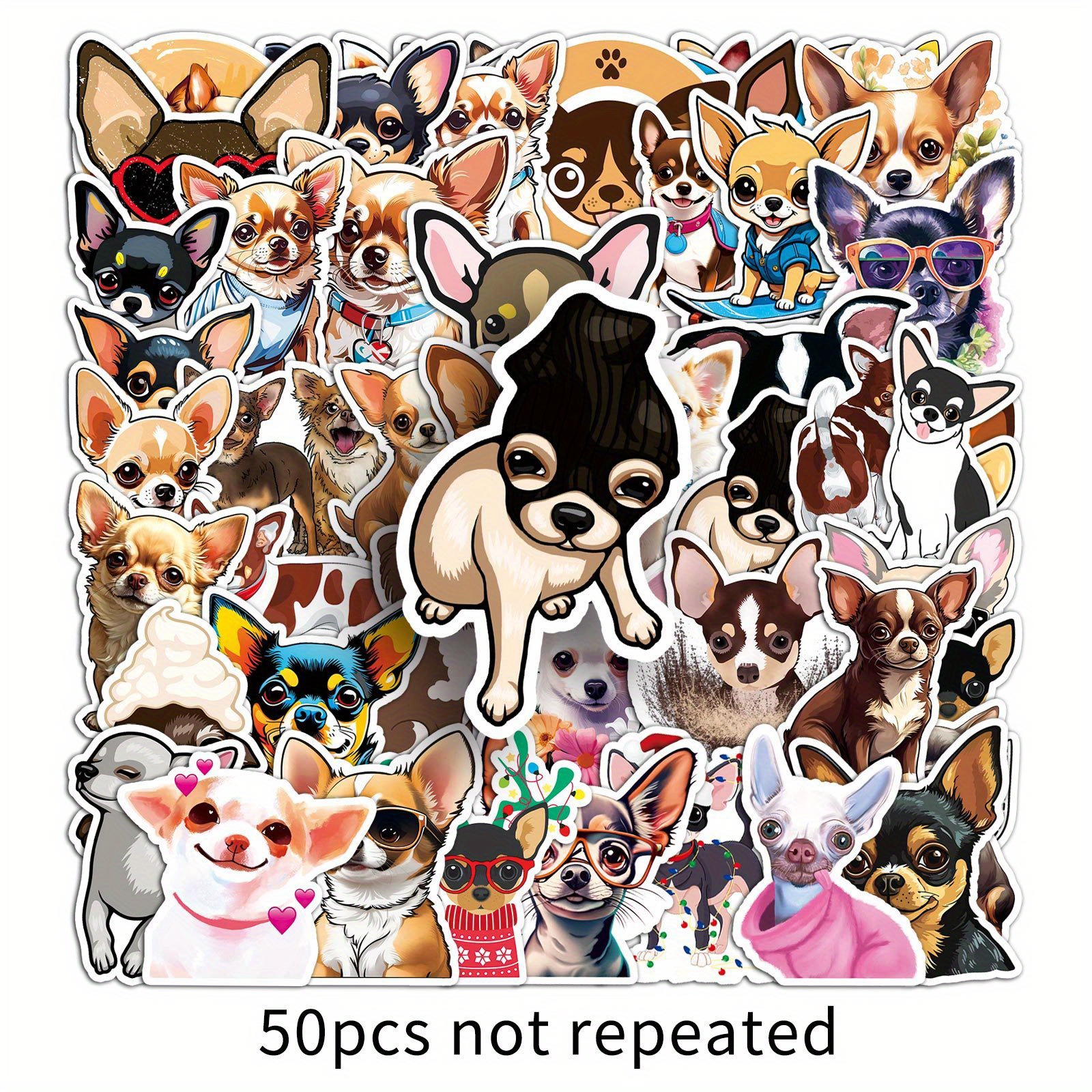 50pcs Cacomve Chihuahua Stickers Suitable For Water Bottles, Skateboards, Laptops & Journals - Cute Chihuahua Dog Decals With Irregular Shapes, & For Scrapbooking, Phone, Party Supplies (multicolor)