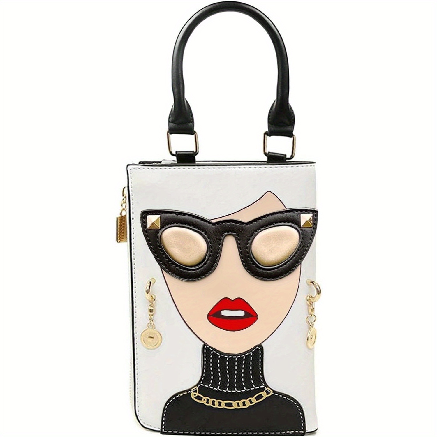 Novelty Unique 3D Lady Face PU Leather Top Handle Satchel Handbags For Women Funky Tote Purse Hobo Crossbody Shoulder Bags Black 1