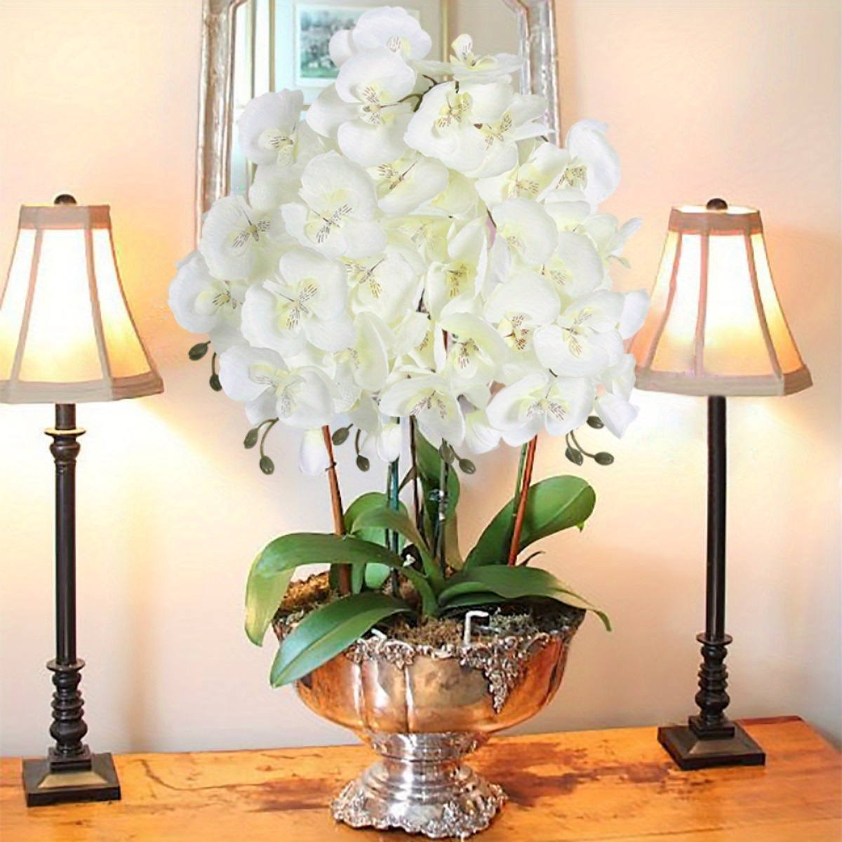 

6 Pcs White Artificial Phalaenopsis 26.7in Long Stem Orchids Non-woven Fabric Real Look Fake Flower For Tall Vase European Photography Props Dining Table Wedding Outdoor Home Decoration