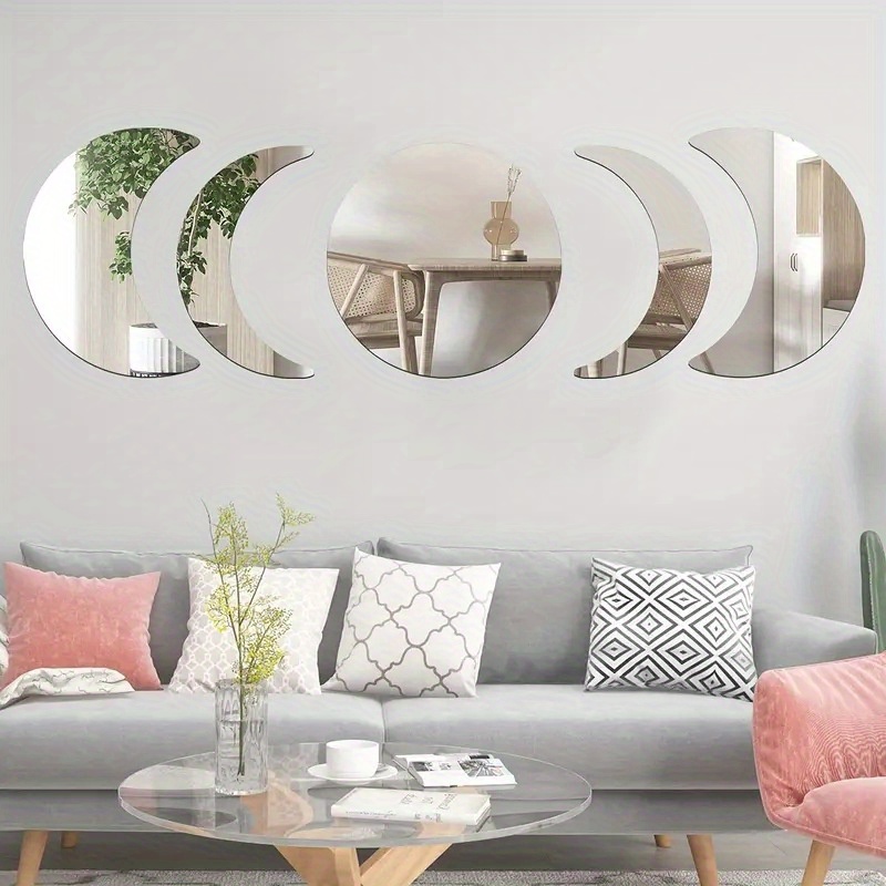 

5pcs Acrylic Moon Mirrors For Wall, As Room Decor For Bedroom, Bathroom, Living Room, Home Background Wall Sticker Mirror Starry Sky Diy Home Decoration