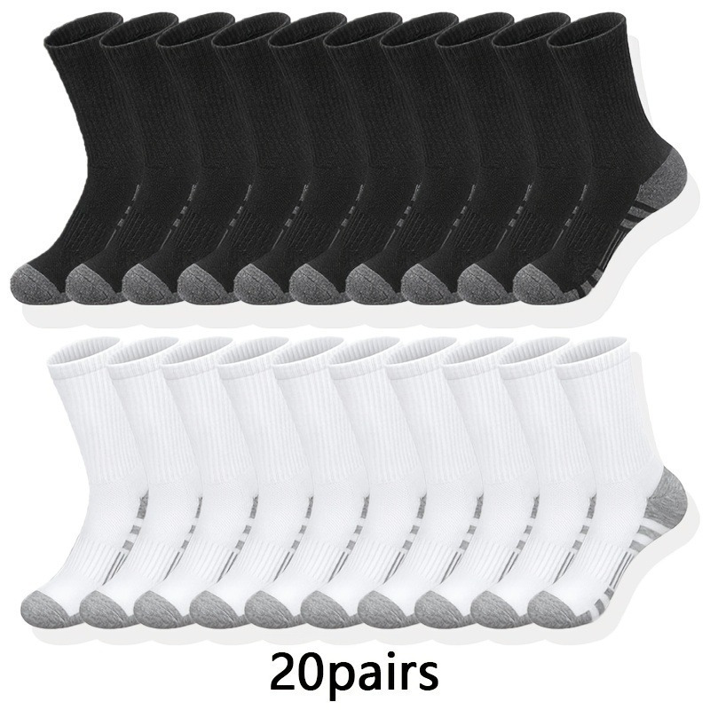 TEMU 6/ 10/ 20/ 30 Pairs Solid Color Breathable Sweat Absorption Deodorant Casual Daily Outdoor Exercise Fitness Mid-calf Socks