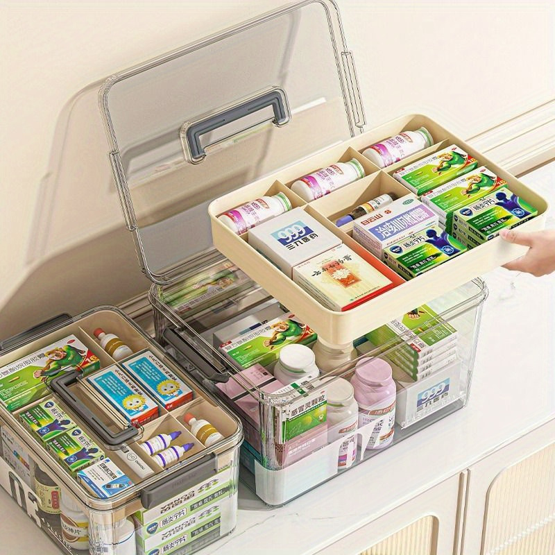 

Large Capacity Medicine Organizer With Easy-grip Handles - Durable, Multi-layer Plastic Pill Case For Home, Travel & Office - Secure Space-saving Storage Solution