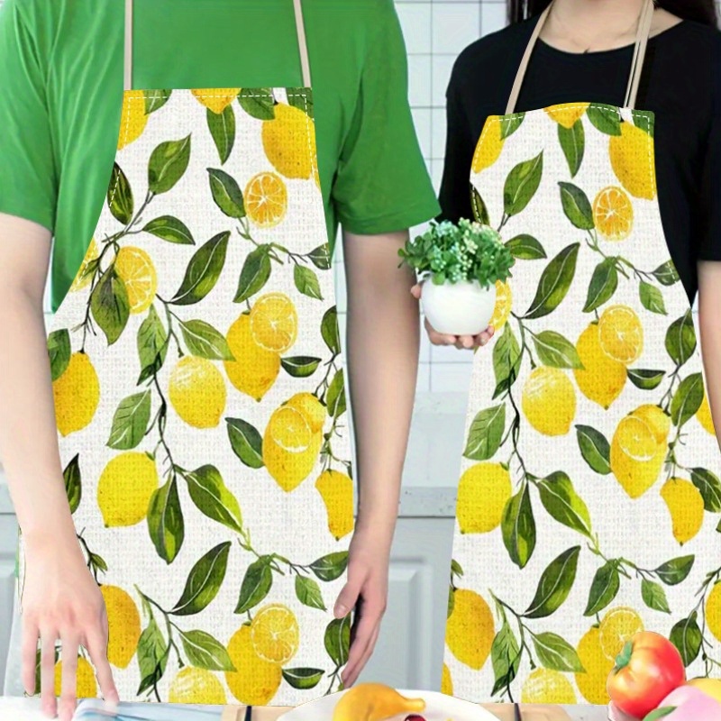 

Lemon Pattern Linen Apron - Large Size, 68cm/26.77in X 55cm/21.65in, Perfect For Kitchen And Outdoor Use