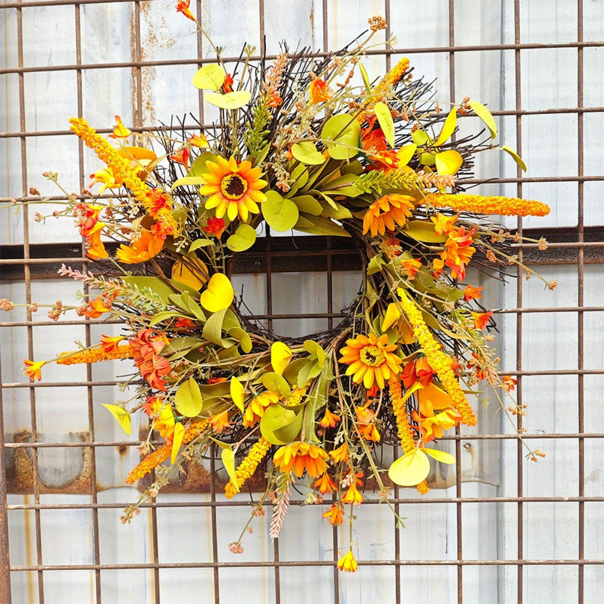 Orange Séchée Couronne Florale D'automne Artificielle De 61 Cm, Couronne De Marguerites Et De Lavande Pour Porte D'entrée, Décoration De Maison Et Fête De La Récolte De Thanksgiving Couronne D'automne Réaliste