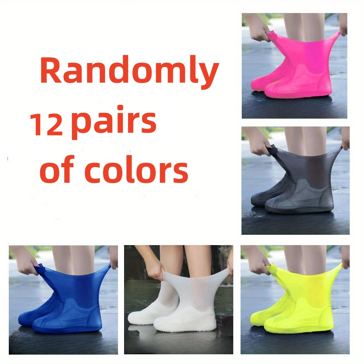 

12pair/6/3 Pair Of Outdoor Latex Rain Boots Waterproof Shoe Cover That Can Be Reused For Rain Prevention. Multiple Colors To Choose From, Durable