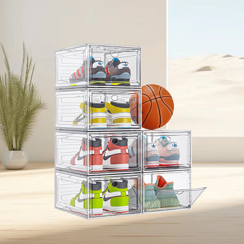 

Large Transparent Shoe Box Organizer [thicker Material] Strong Shoe Box With Magnetic Door, Stackable Shoe Box For Cabinets, Foldable Space Saving Storage Box, Durable, Waterproof And Dustproof
