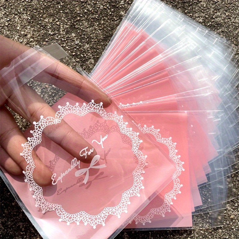 

100pcs Self-sealing Gift Bags With Elegant Bow & Lace Design - "for You" Printed, Candy & Presents Packaging, Small Gift Bags