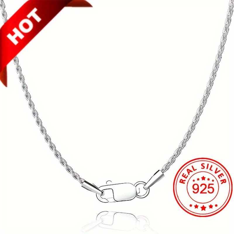 

925 Sterling Silver Simple Chain Necklace For Women Men Shiny Silver Color Necklace
