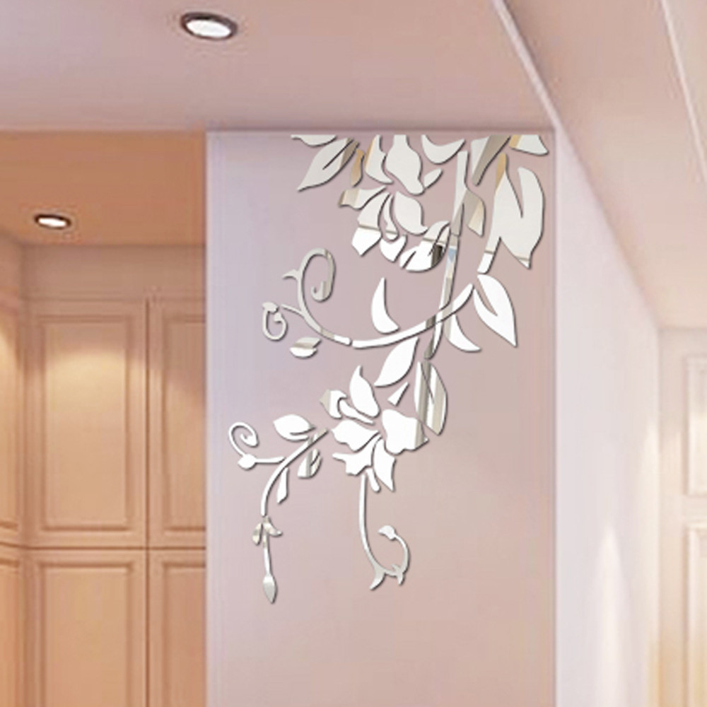 

Acrylic Corner Flower Mirror Wall Stickers 3d Three-dimensional Self-adhesive Wall Stickers - For Home Living Room Bedroom Decoration