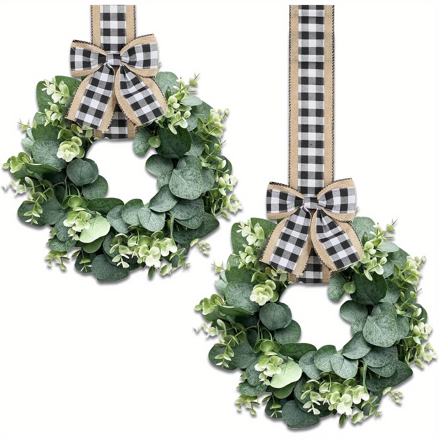 

Faux Kitchen Cabinet Wreaths, 2 Pieces Small Pecuniary Eucalyptus Wreath 10 Inch Farmhouse Wreath Mini Kitchen Cabinet Window Chair Wall Decor (black White Buffalo Plaid)