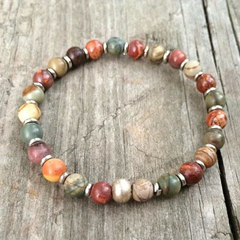 

1pc Natural Stone Multi Color Bead Bracelet Womens Daily Commuter Gift