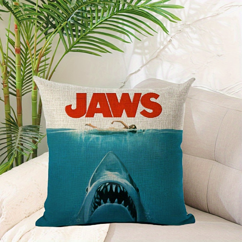 

Shark Linen Throw Pillow Cover 1pc, Reversible Print Design 45x45cm, Machine Washable Woven Cushion Case With Zipper For Home Decor