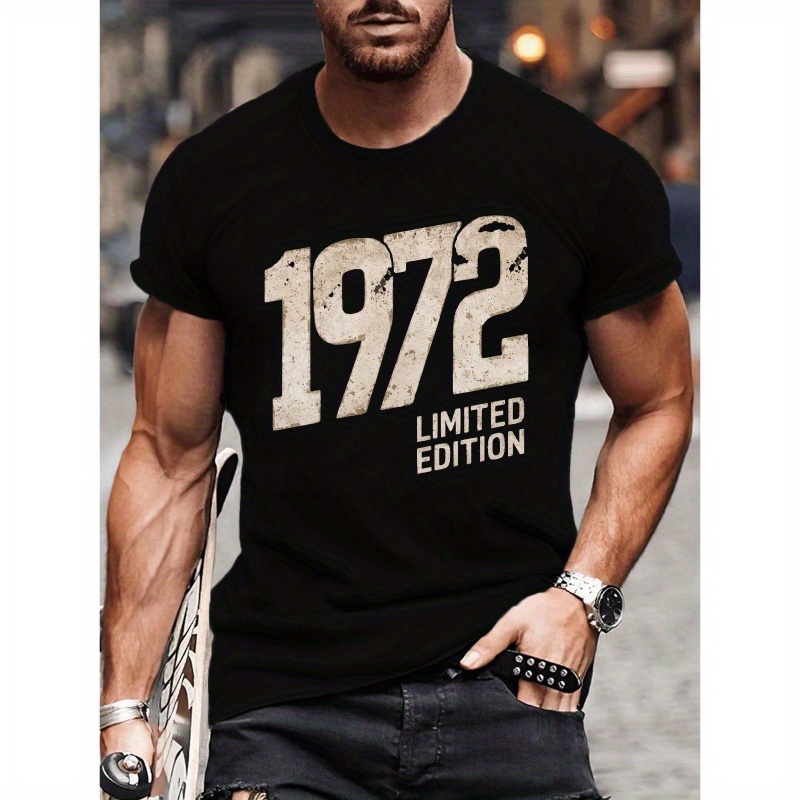 

Men's 1972 Graphic Tee - Casual Short Sleeve T-shirt, Breathable Polyester, Machine Washable, Crew Neck, Non-transparent, Summer Essential