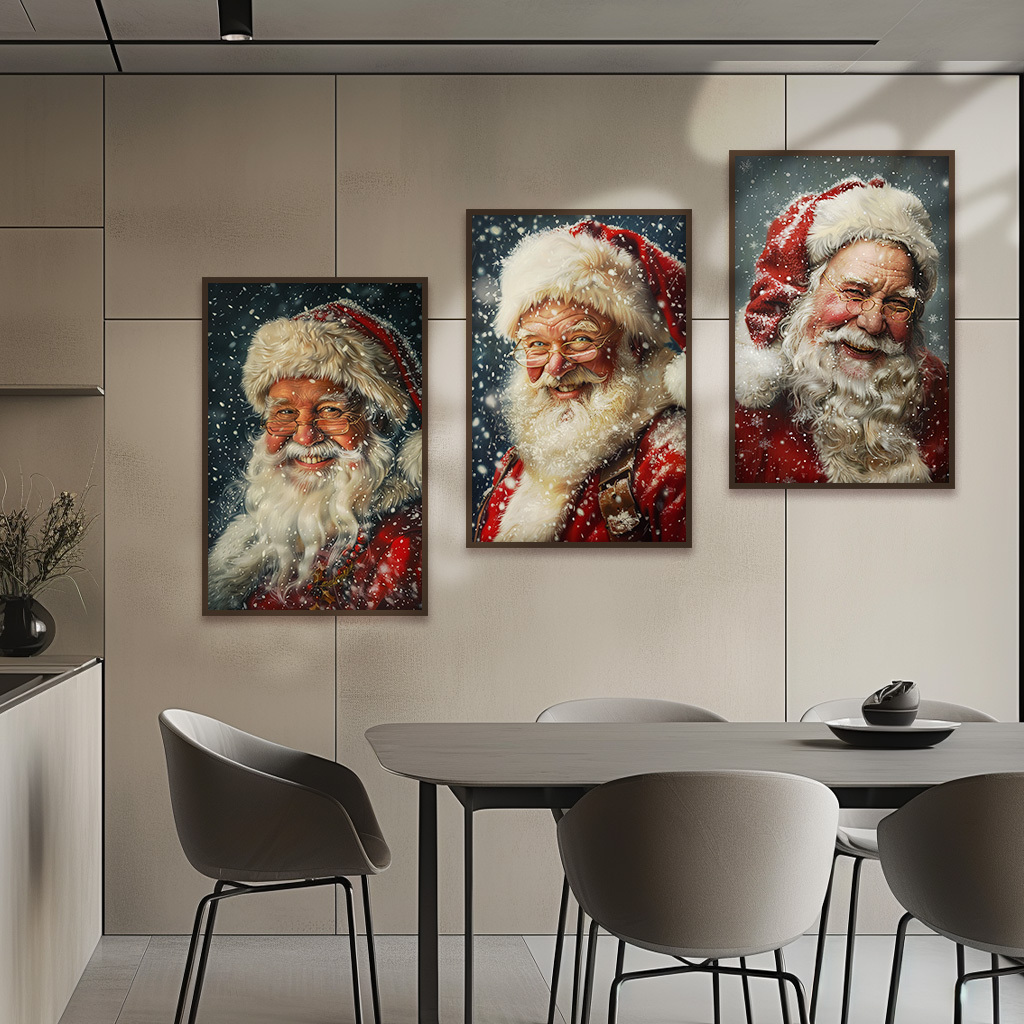 Santa Claus Canvas Art Print Set Of 3, Vibrant Wall Hanging Decor For ...