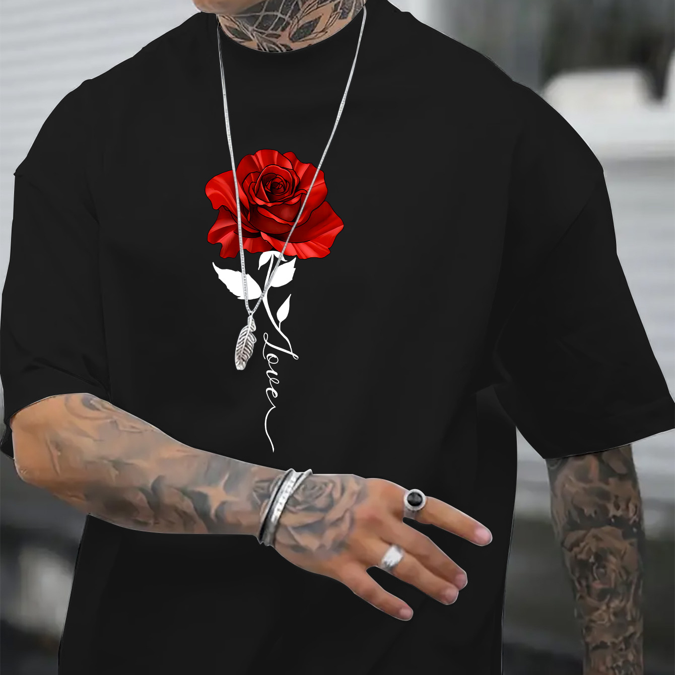 

Roses Printed Men's T-shirts, Men's Novel Pattern Design T-shirts, Summer Casual And Comfortable T-shirts, Fashionable Short-sleeved Comfortable Wild Summer T-shirts