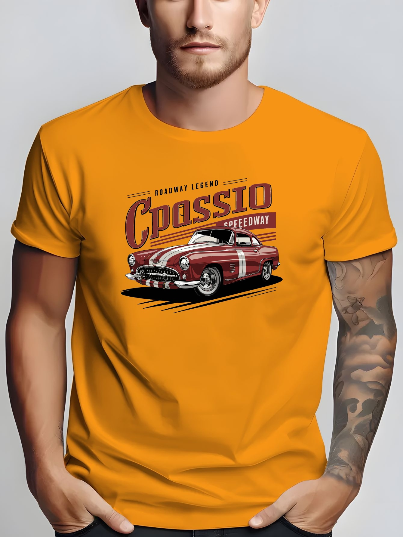 Vintage Car Graphic Print *'s Summer Short Sleeve Crew Neck T-shirt,  Breathable Polyester Fabric Tees, Casual Comfortable Versatile Top For  Daily We
