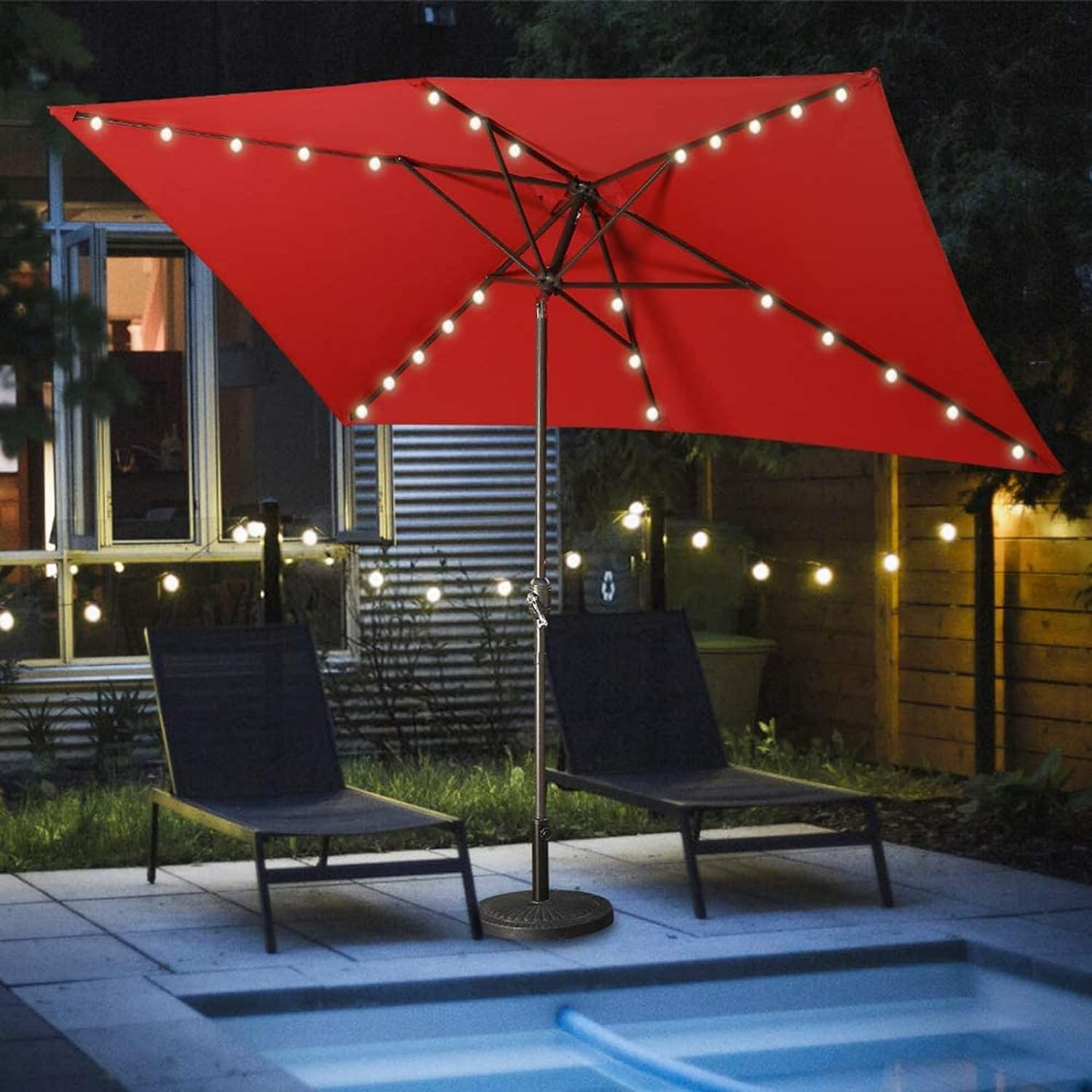 

Royalcraft 6.5 X 10 Ft Patio Umbrella With Led Lights, Umbrella With Tilt Aluminum Pole And Crank Handle, Garden, Backyard, Beach