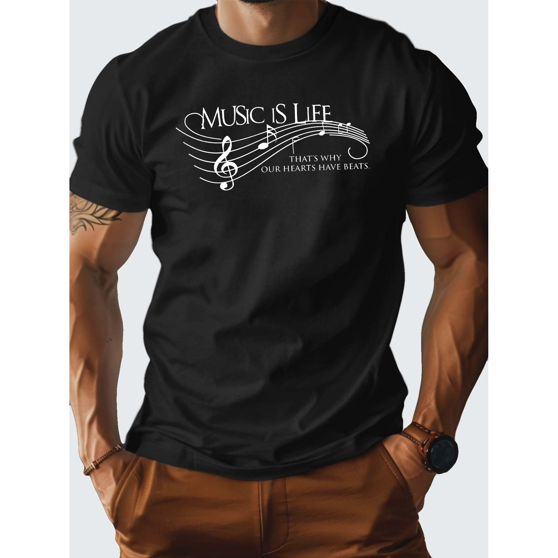 

Music Is Life Men's Cotton T-shirt Comfortable Edition