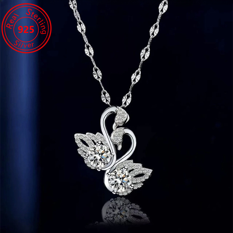 

S925 Sterling Silver Luxury Swan Necklace - Platinum Plated Elegant With Sparkling Pendant - Banquets Party Weddings - The Perfect Feminine Jewelry