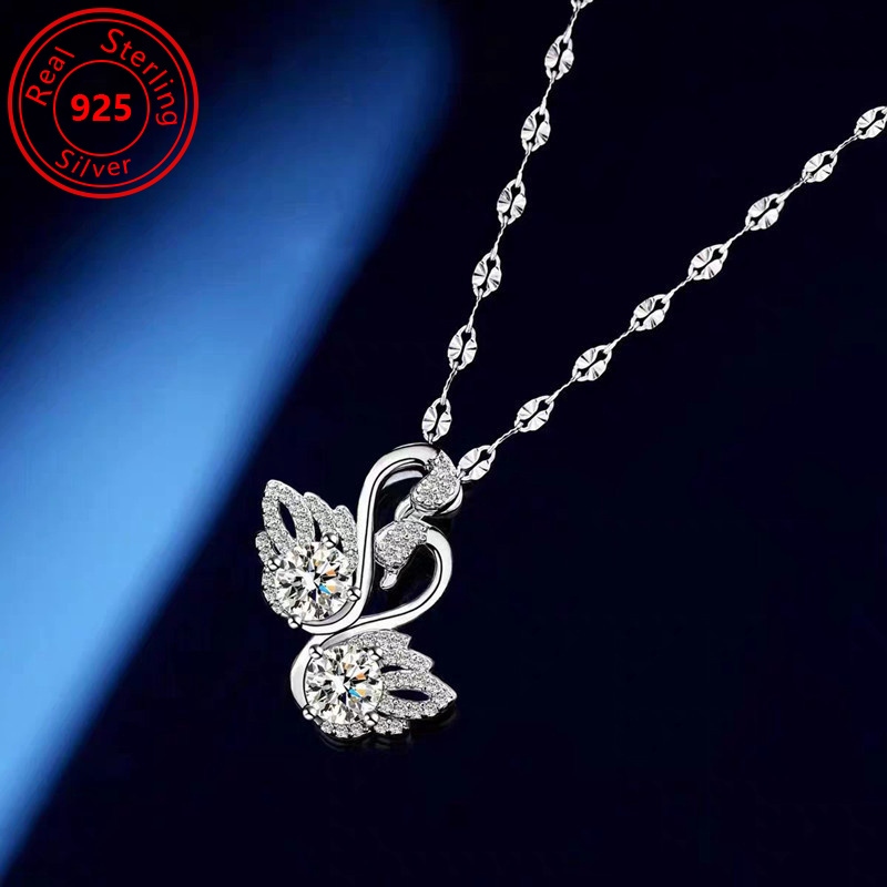 TEMU S925 Sterling Silver Luxury Swan Necklace - Plated Elegant With Sparkling Pendant - Banquets Party Weddings - The Perfect Feminine Jewelry