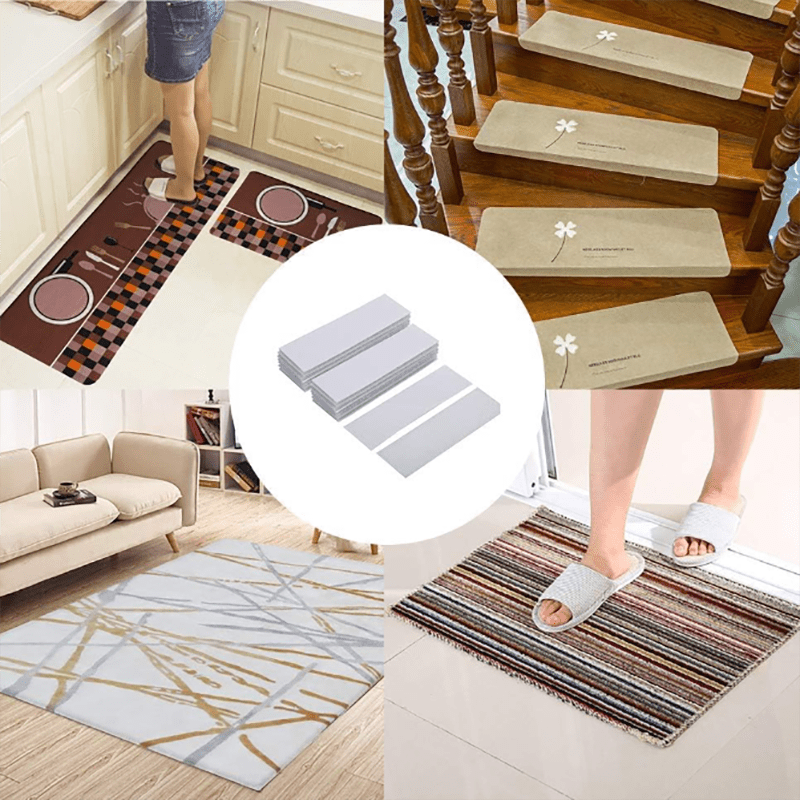 10 pairs rug grippers tape polypropylene anti slip washable   rug pad for office and indoor use   rugs in place corners flat   design details 8