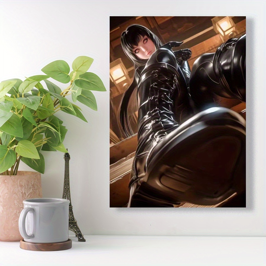 

Chic Anime-inspired Canvas Print - Girl In Faux Leather Boots | Unframed Modern Wall Art For Living Room, Bedroom, Cafe & More | Ideal Gift For Friends