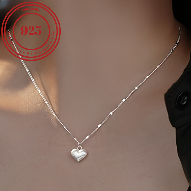 

925 Sterling Silver Platinum Plated Heart Pendant Necklace - Unique Minimalist Design, High-end, Versatile, And Durable - Perfect For Everyday Wear, Collarbone Chain Accessories, And For Men And Women