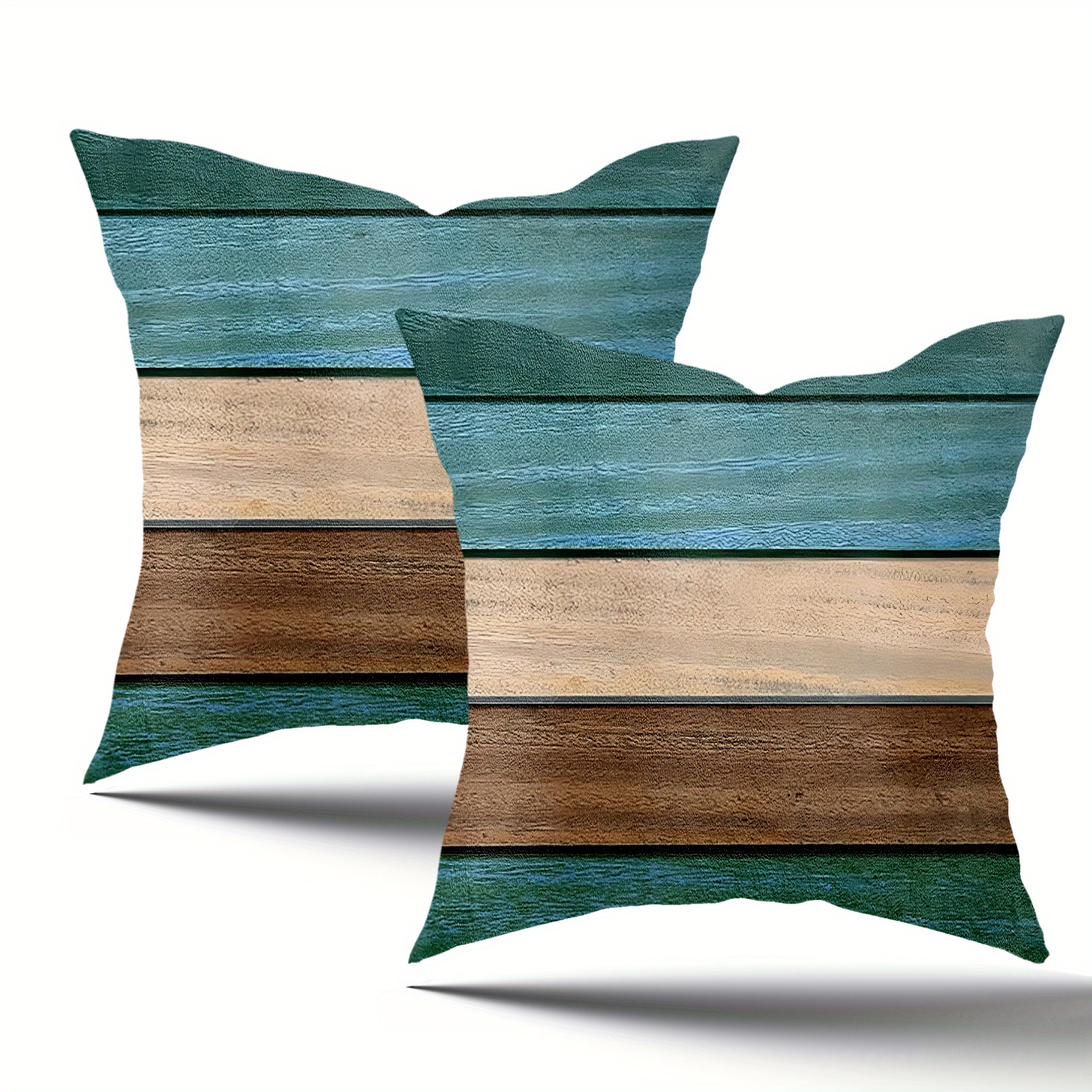 

2pcs Vintage Teal & Brown Pillow Covers, 18x18 Inch - Soft Short Plush, Zip Closure, Hand Washable For Living Room Decor