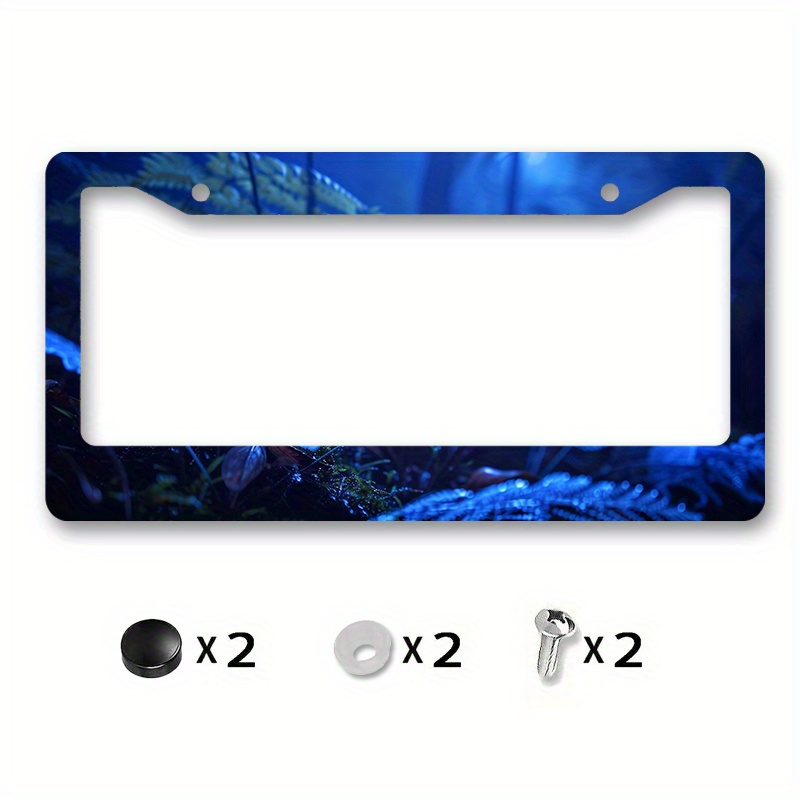 

Water Resistant Easy License Plate Frame - Rust-proof, Universal Tag Holder, 1pc Blue Fern Design