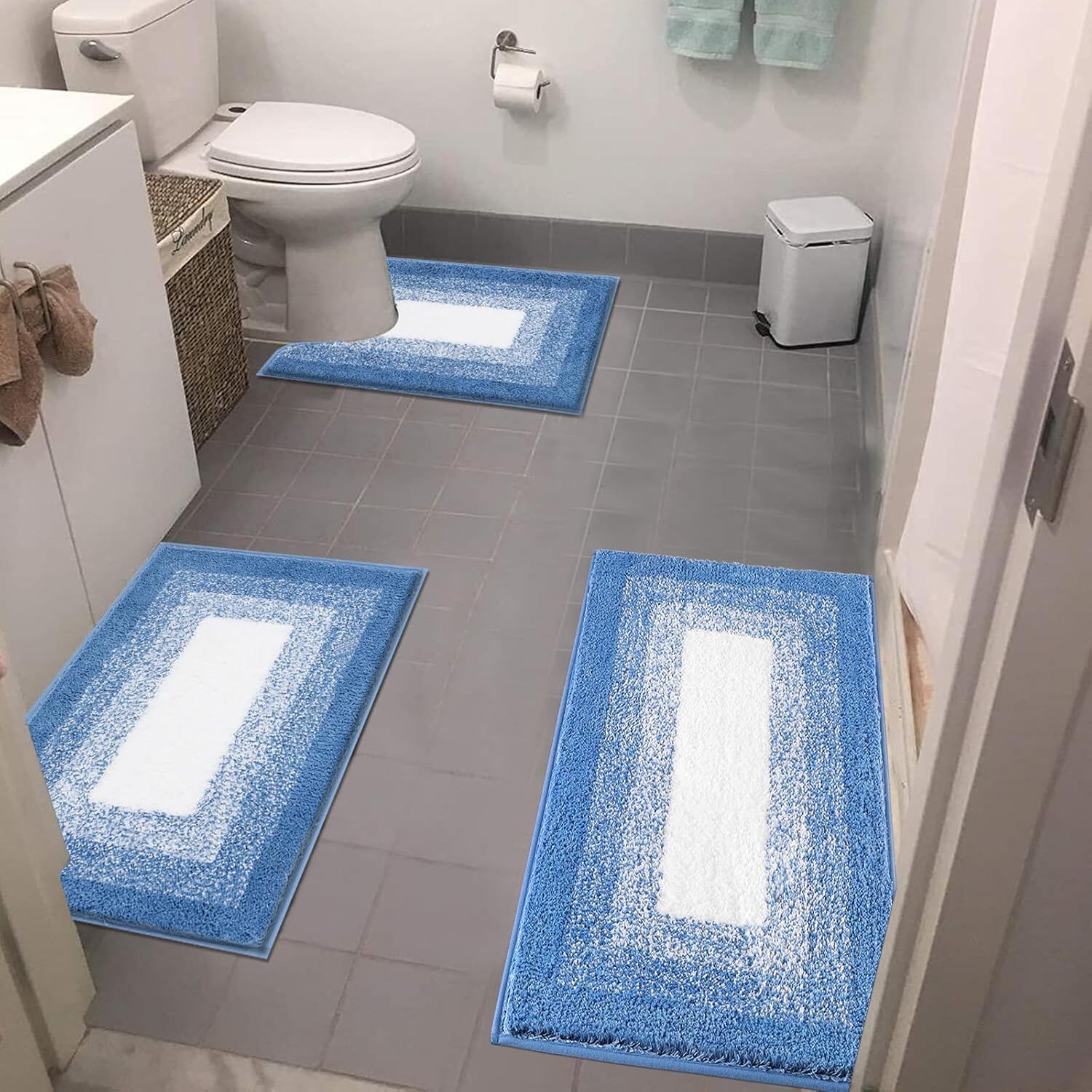 

Bathroom Rugs Sets 3 Piece, Plush Bath Rugs For Bathroom Non Slip, Absorbent Microfiber Bathroom Mat With U-shaped Contour Toilet Mat For Bathroom Tub, Shower